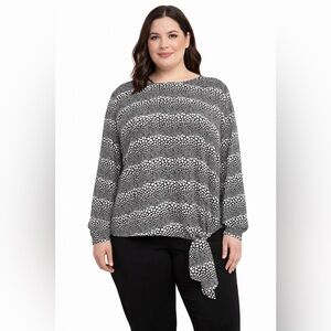 Talbots Black White Dot Blouse 2X‎ | Tie Hem Pullover
